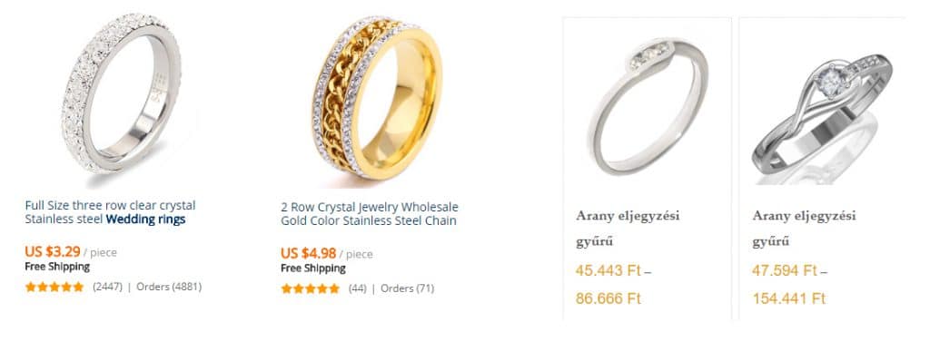 esküvő gyűrűk eljegyzési gyűrűk ár összehasonlítás